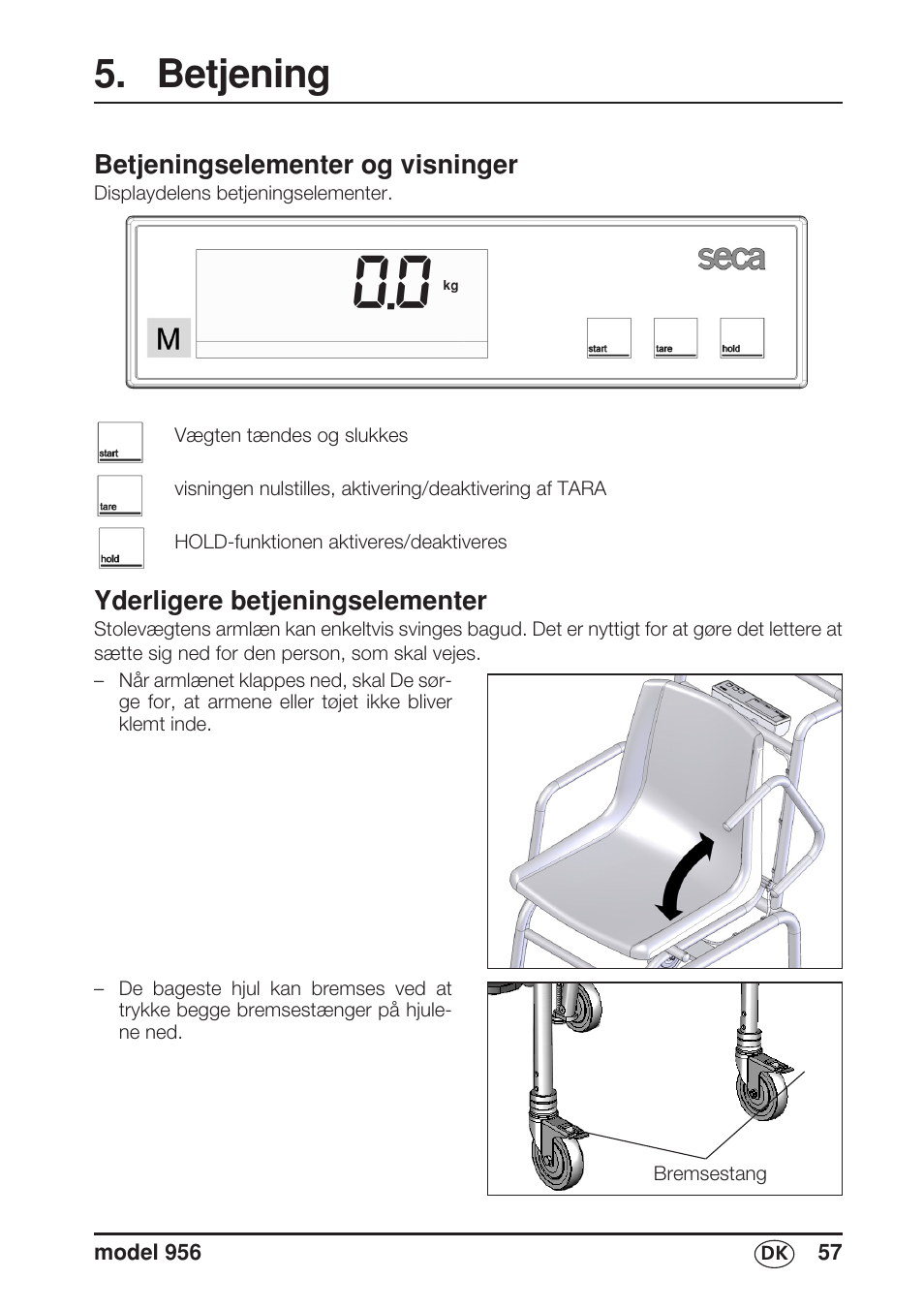 Betjening, Betjeningselementer og visninger, Yderligere betjeningselementer | Seca 956 User Manual | Page 57 / 136