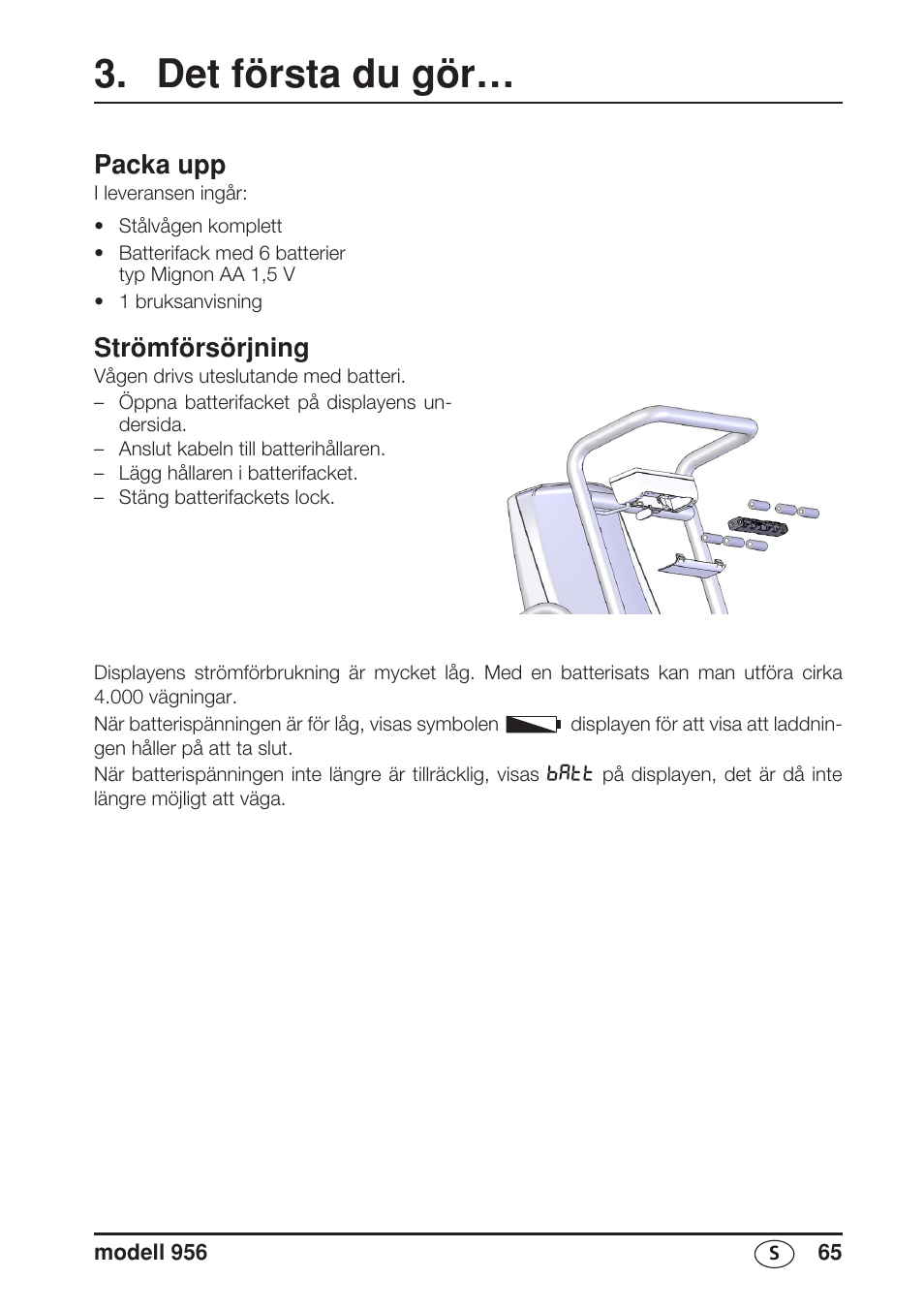 Det första du gör, Packa upp, Strömförsörjning | Seca 956 User Manual | Page 65 / 136