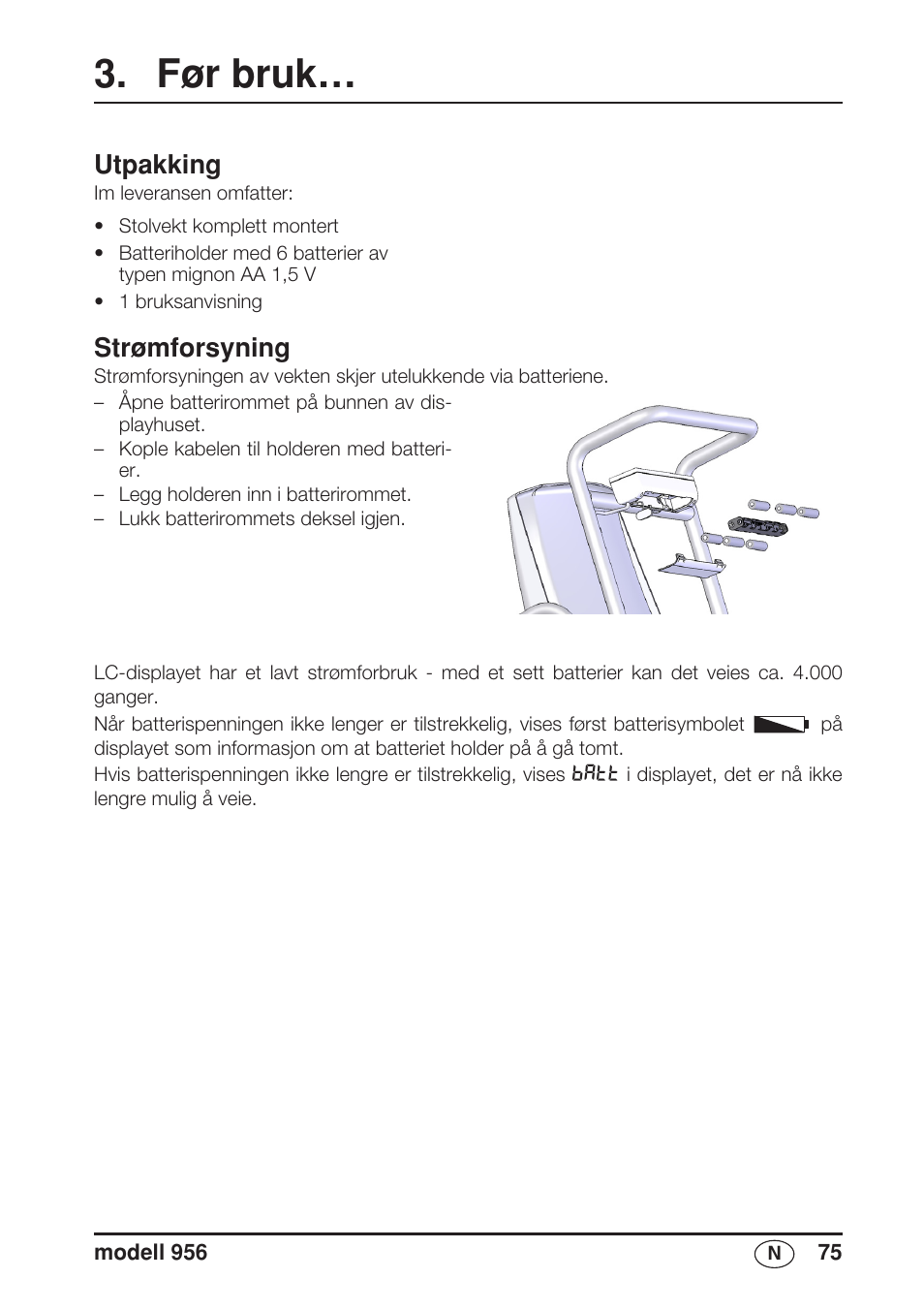 Før bruk, Utpakking, Strømforsyning | Seca 956 User Manual | Page 75 / 136