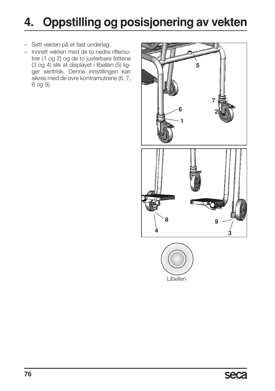 Oppstilling og posisjonering av vekten, Libelle | Seca 956 User Manual | Page 76 / 136