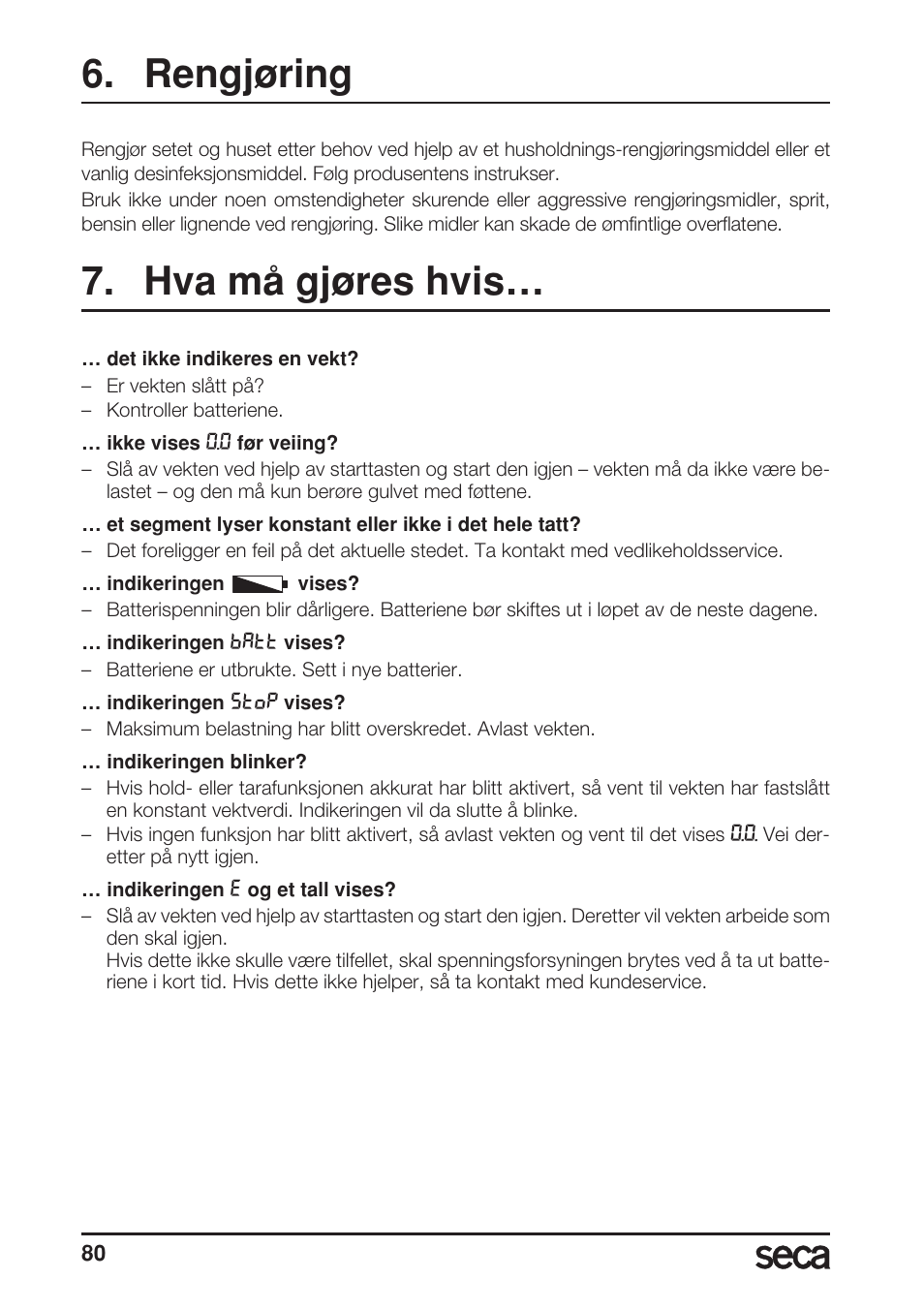 Rengjøring, Hva må gjøres hvis | Seca 956 User Manual | Page 80 / 136