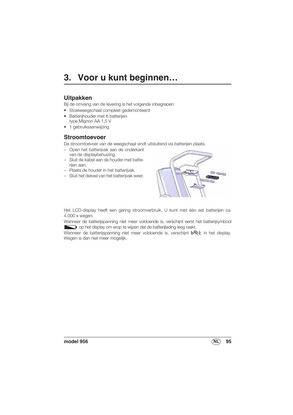Voor u kunt beginnen, Uitpakken, Stroomtoevoer | Seca 956 User Manual | Page 95 / 136