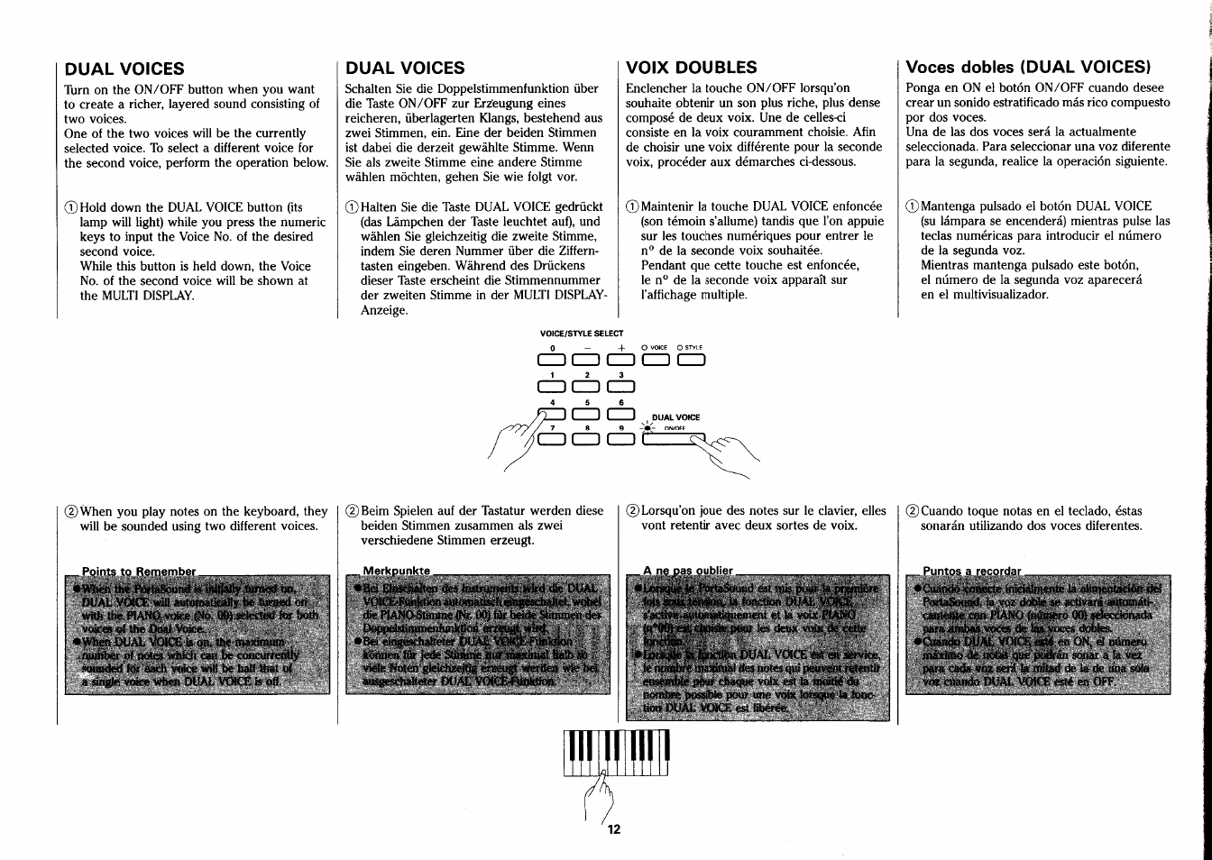 Dual voices, Voix doubles, Voces dobles (dual voices) | Cd (zd cd cd (zd, Cd cd (zd, Ücd cd | Yamaha PSS-26 User Manual | Page 13 / 39