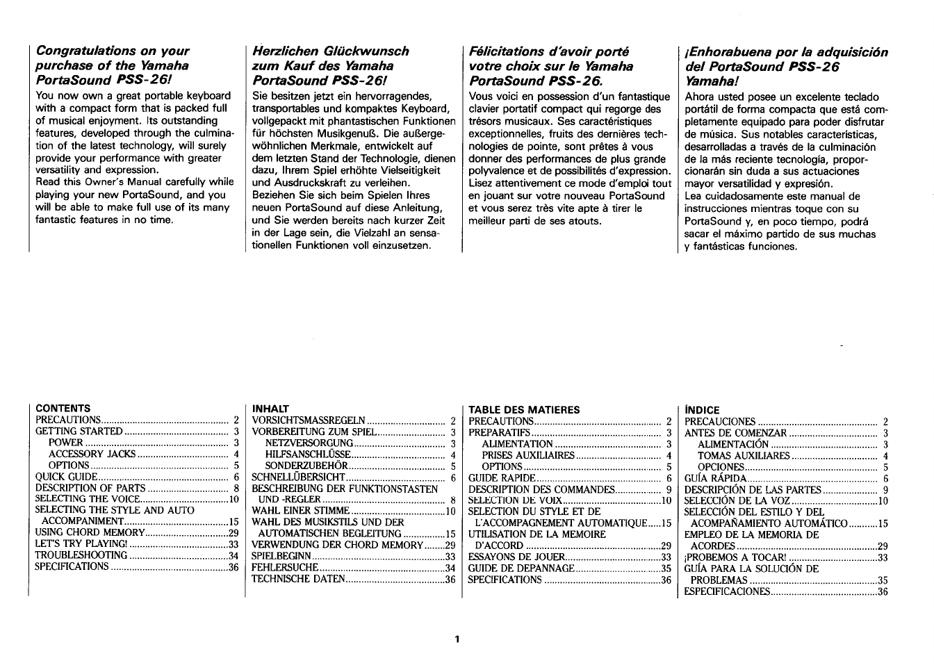 Yamaha PSS-26 User Manual | Page 2 / 39