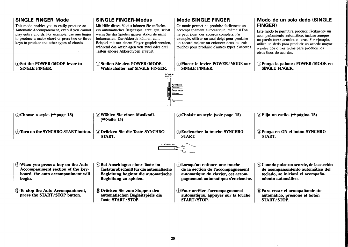 Modo de un solo dedo (single finger) | Yamaha PSS-26 User Manual | Page 21 / 39