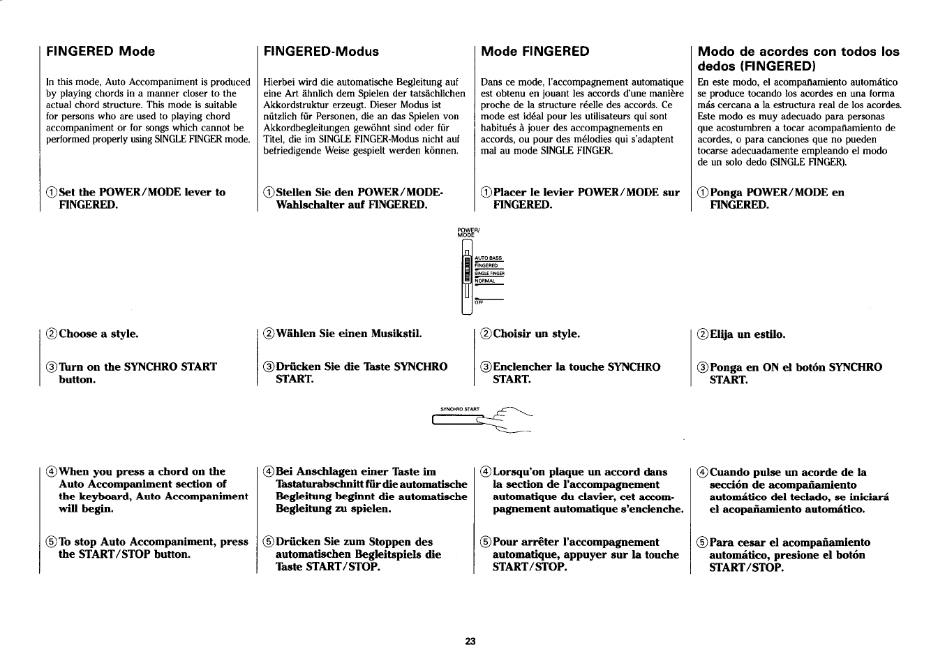 Modo de acordes con todos los dedos (fingered) | Yamaha PSS-26 User Manual | Page 24 / 39