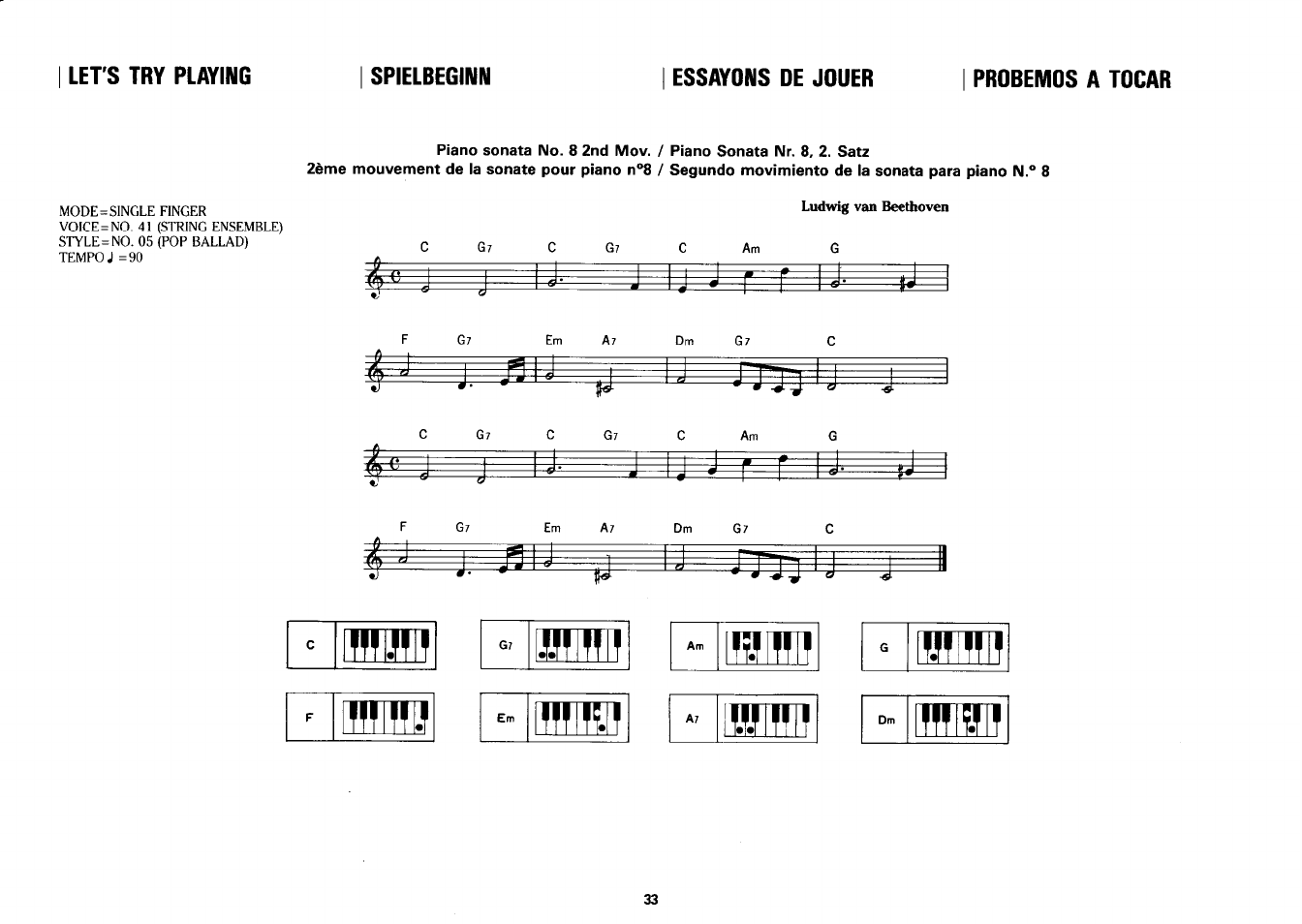 Let's try playing, Essayons de jouer, Probemos a tocar | Let’s try playing, Il! io, Iif w | Yamaha PSS-26 User Manual | Page 34 / 39