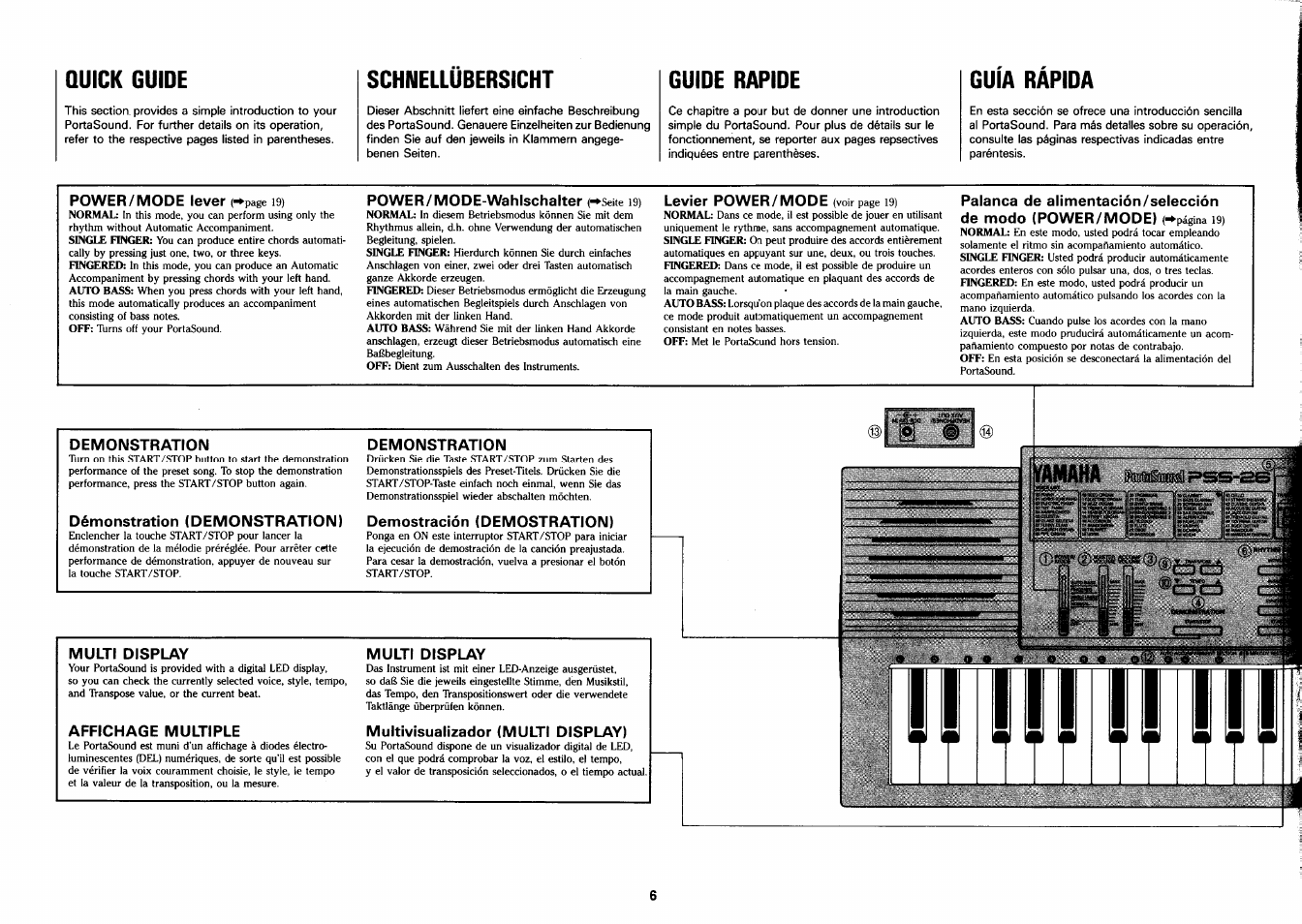 Quick guide, Schnellübersicht, Guide rapide | Guía rápida | Yamaha PSS-26 User Manual | Page 7 / 39