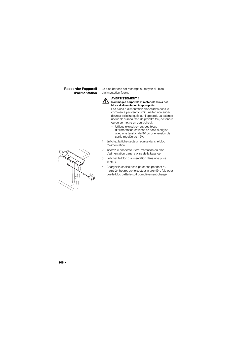Raccorder l'appareil d'alimentation | Seca 959 User Manual | Page 108 / 317