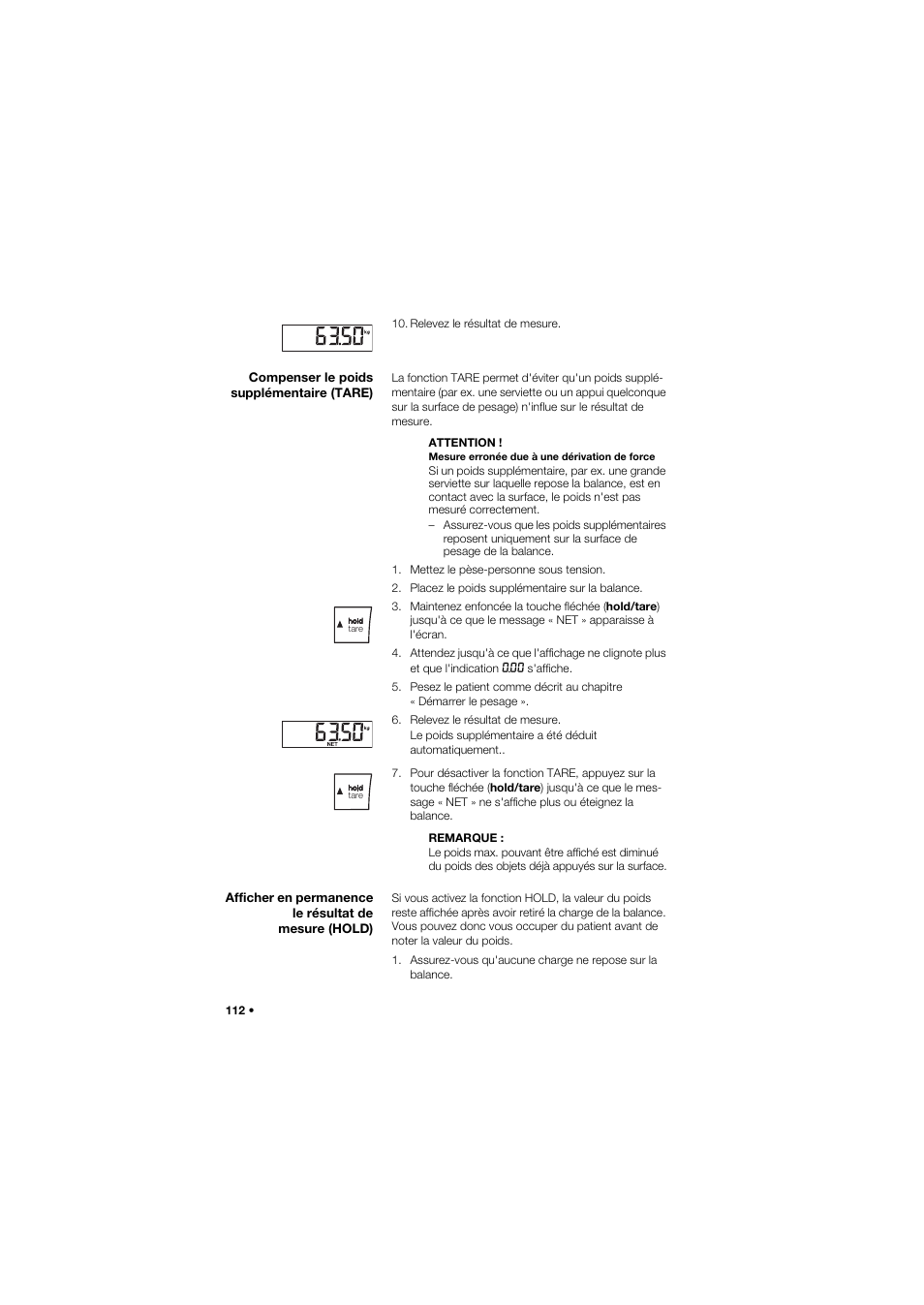 Compenser le poids supplémentaire (tare) | Seca 959 User Manual | Page 112 / 317