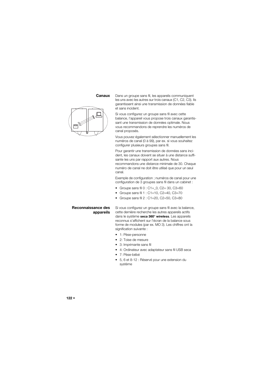 Canaux, Reconnaissance des appareils | Seca 959 User Manual | Page 122 / 317