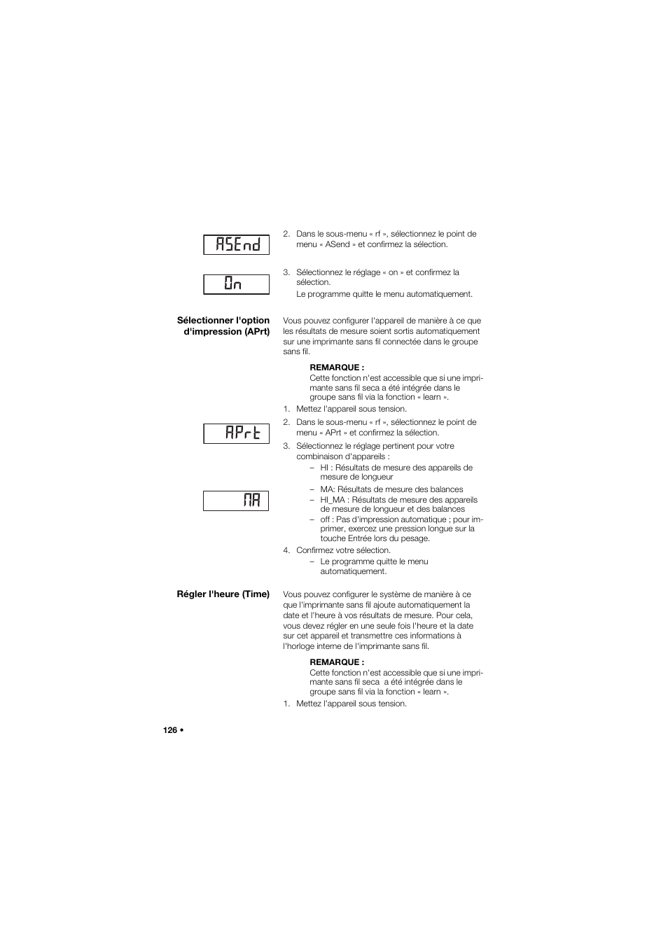 Sélectionner l'option d'impression (aprt), Régler l'heure (time) | Seca 959 User Manual | Page 126 / 317