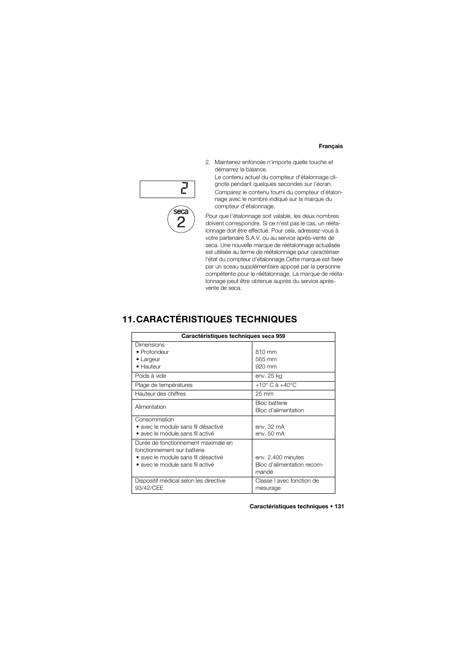 Caractéristiques techniques | Seca 959 User Manual | Page 131 / 317