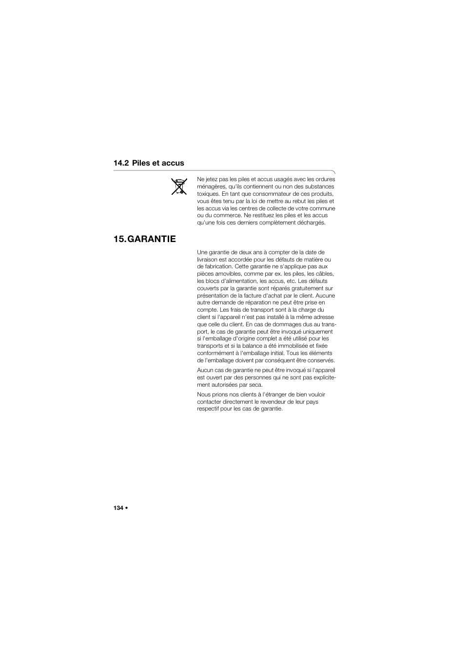 2 piles et accus, Garantie | Seca 959 User Manual | Page 134 / 317