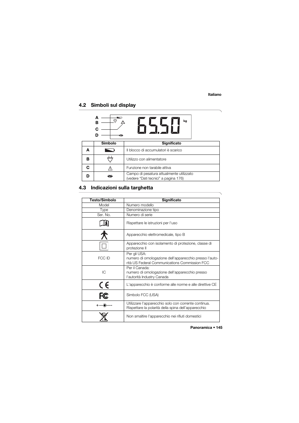 2 simboli sul display, 3 indicazioni sulla targhetta | Seca 959 User Manual | Page 145 / 317