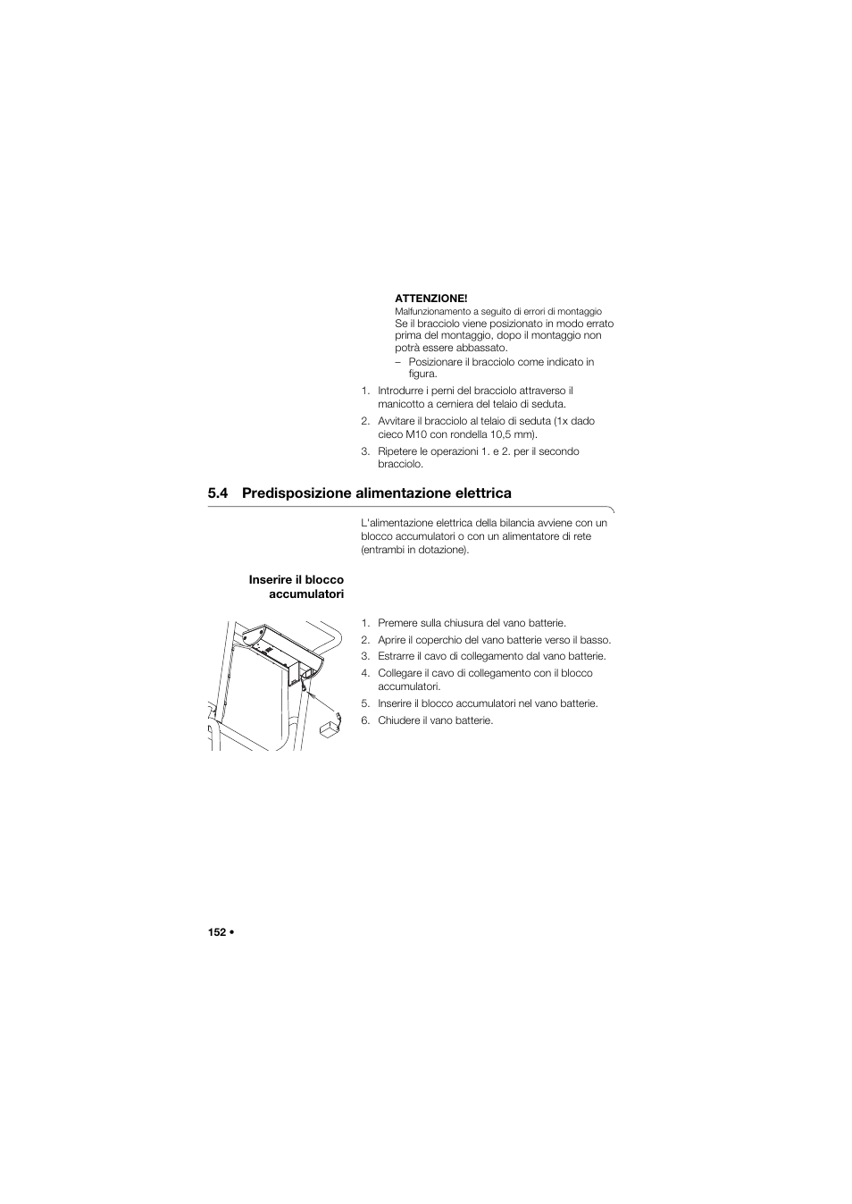 4 predisposizione alimentazione elettrica, Inserire il blocco accumulatori | Seca 959 User Manual | Page 152 / 317