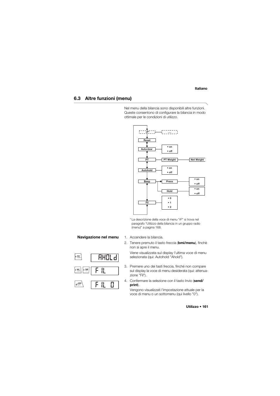 3 altre funzioni (menu), Navigazione nel menu | Seca 959 User Manual | Page 161 / 317