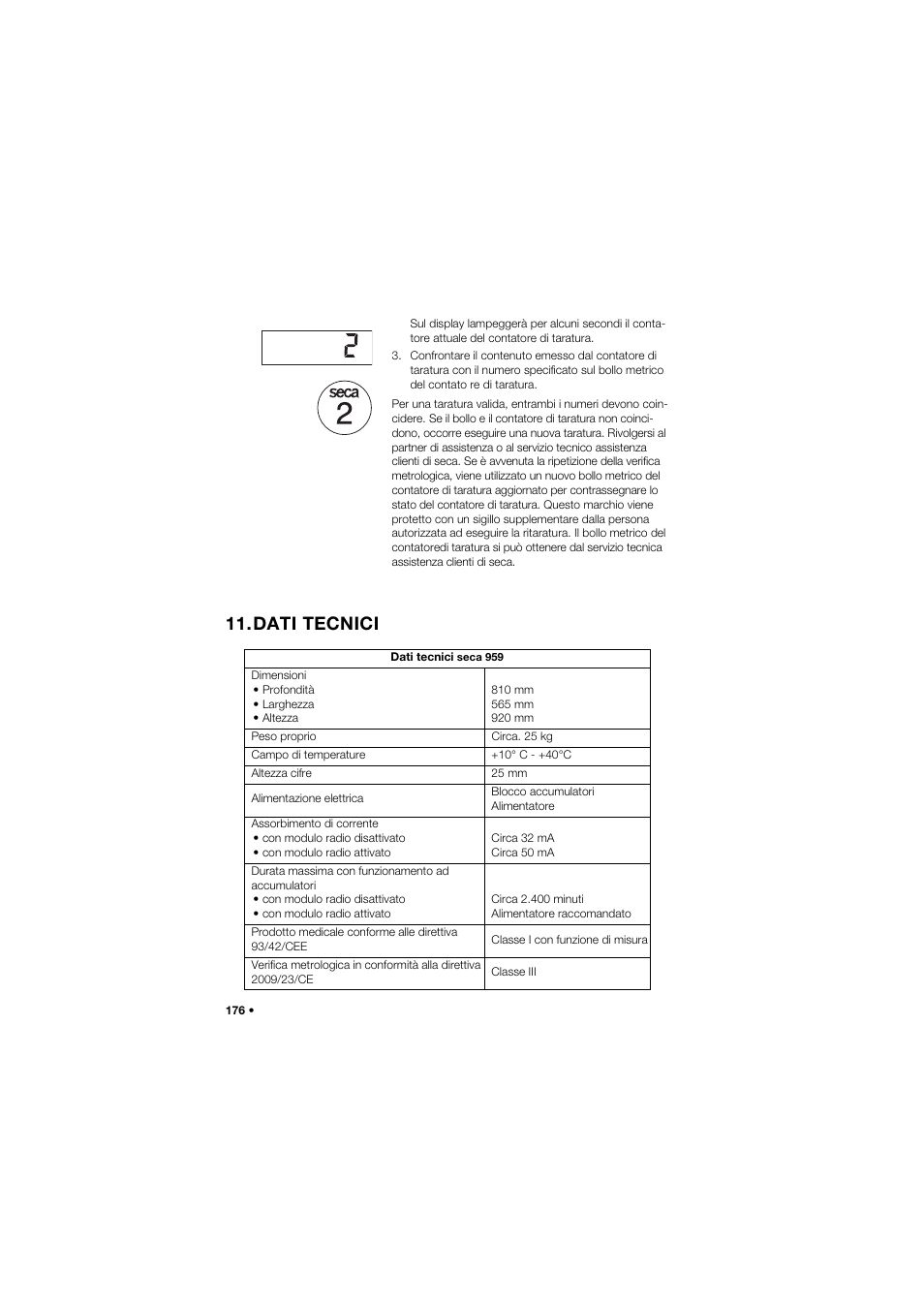 Dati tecnici | Seca 959 User Manual | Page 176 / 317