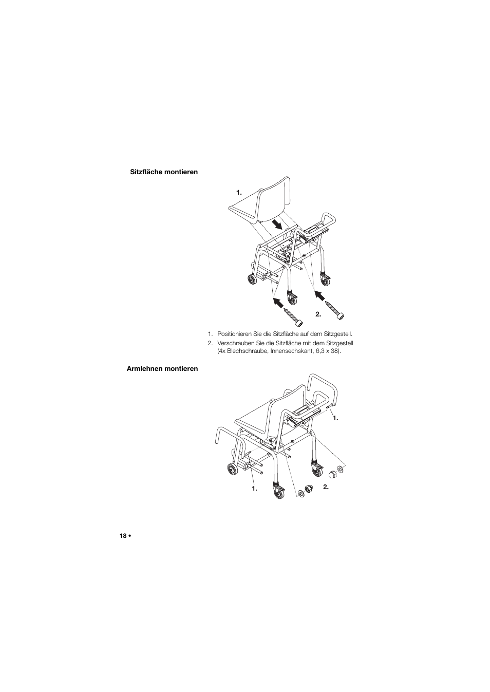 Sitzfläche montieren, Armlehnen montieren | Seca 959 User Manual | Page 18 / 317