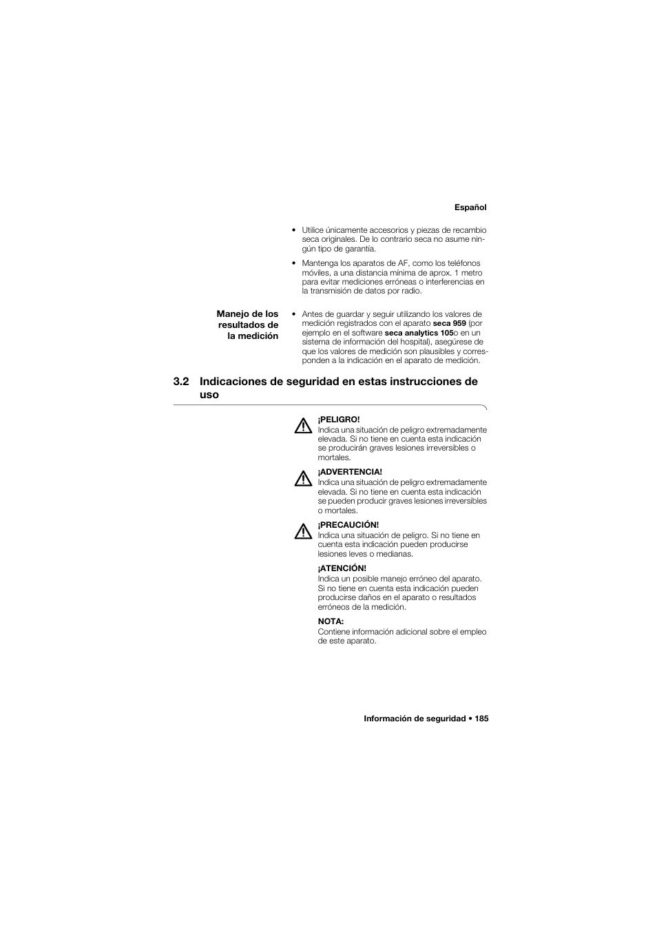 Manejo de los resultados de la medición | Seca 959 User Manual | Page 185 / 317
