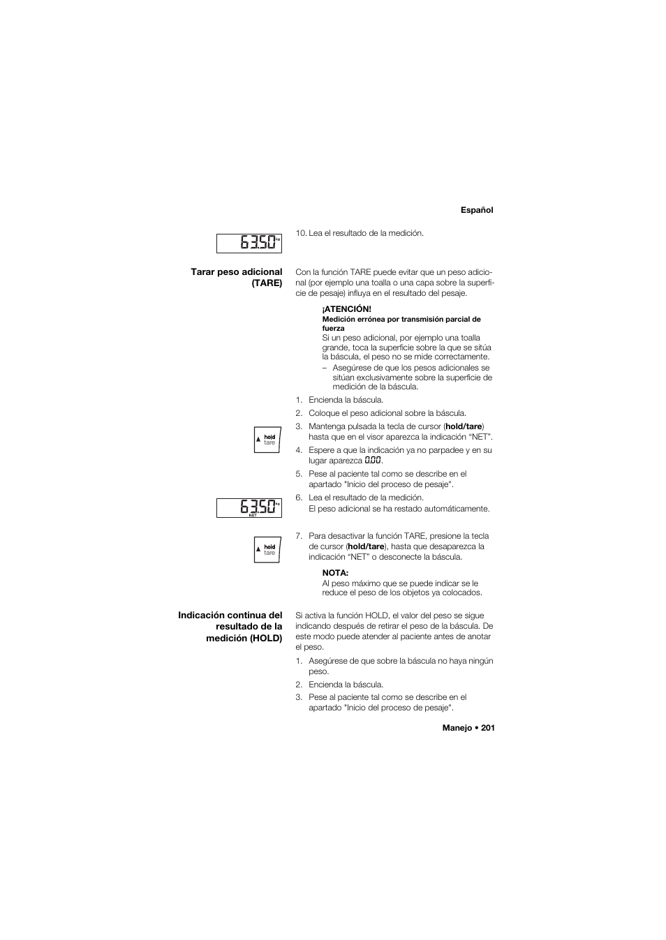 Tarar peso adicional (tare) | Seca 959 User Manual | Page 201 / 317