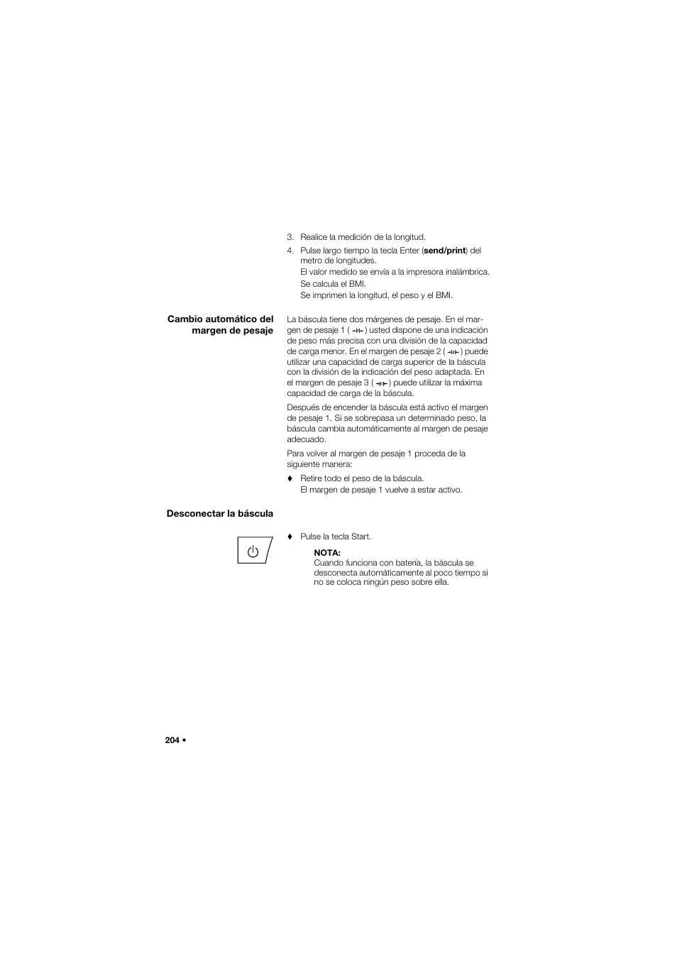 Cambio automático del margen de pesaje, Desconectar la báscula | Seca 959 User Manual | Page 204 / 317
