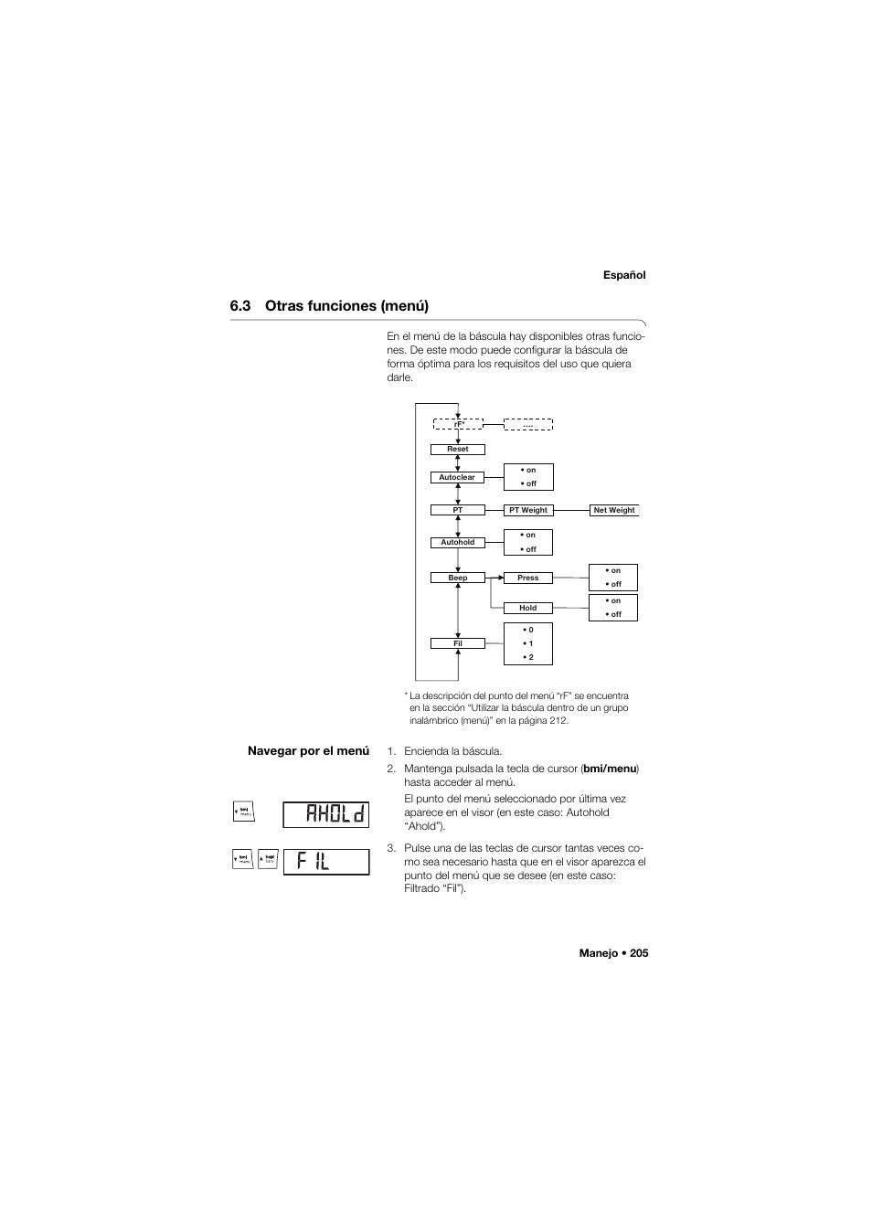 3 otras funciones (menú), Navegar por el menú | Seca 959 User Manual | Page 205 / 317