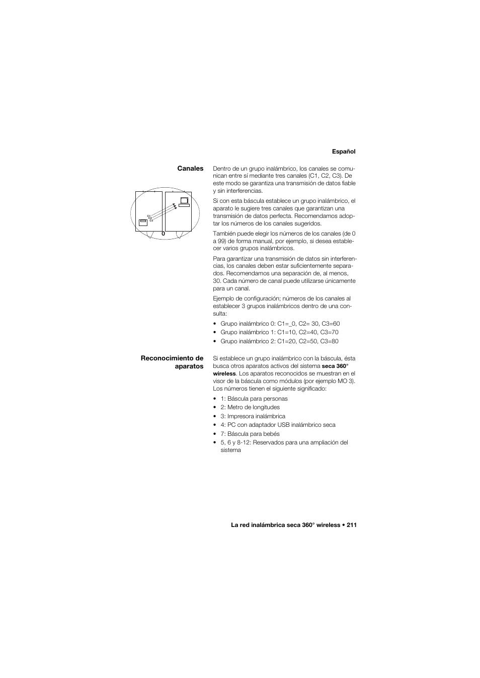 Canales, Reconocimiento de aparatos | Seca 959 User Manual | Page 211 / 317