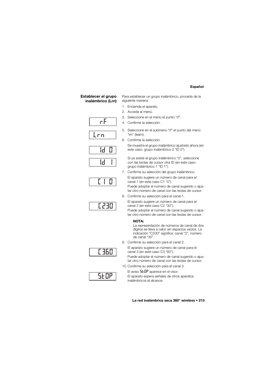 Establecer el grupo inalámbrico (lrn) | Seca 959 User Manual | Page 213 / 317