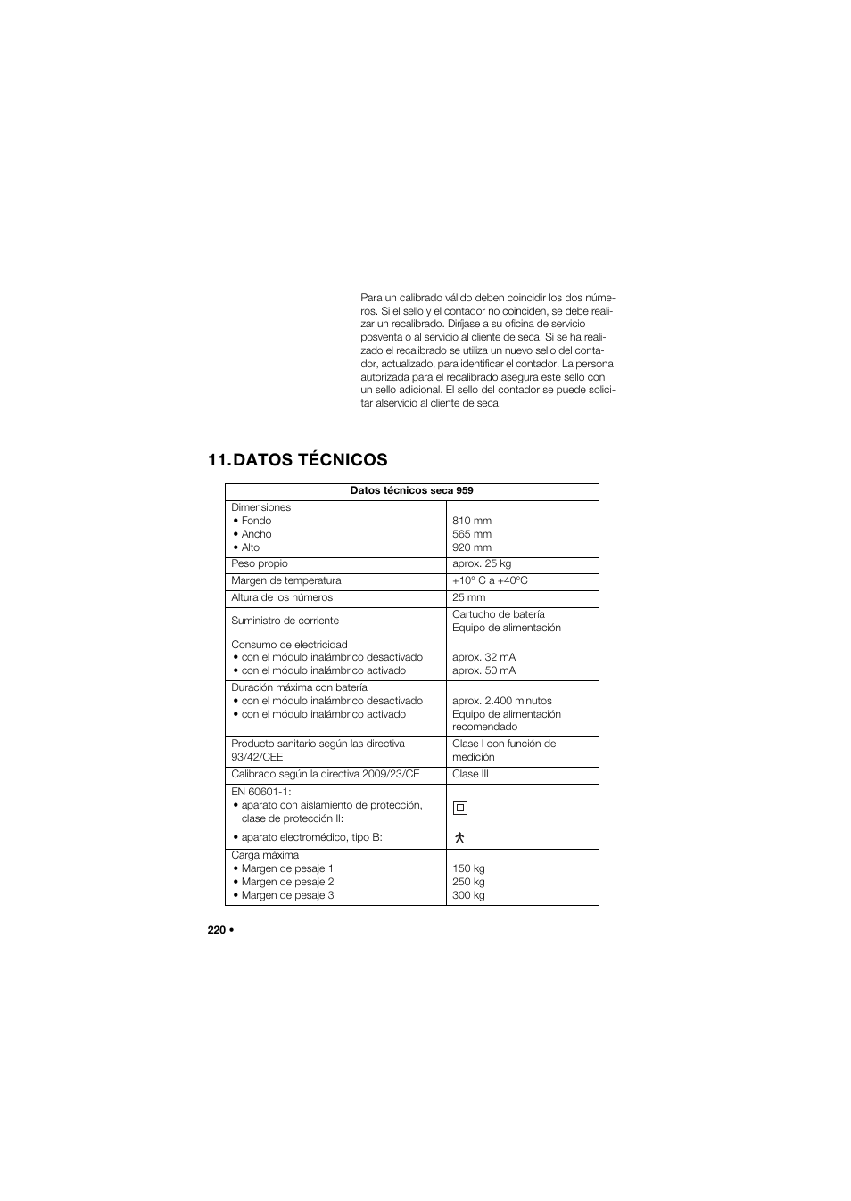Datos técnicos | Seca 959 User Manual | Page 220 / 317