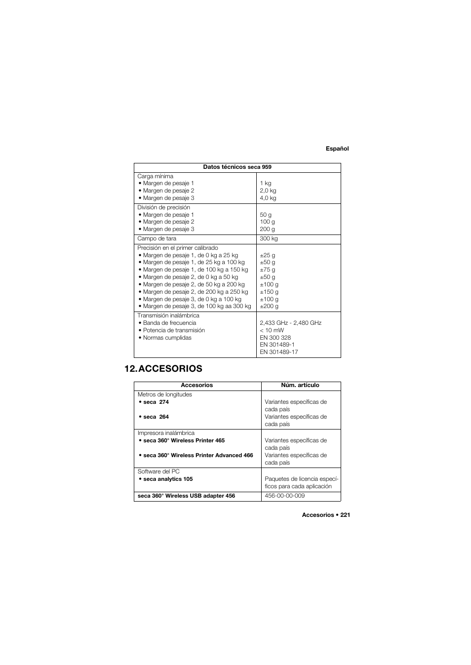 Accesorios | Seca 959 User Manual | Page 221 / 317