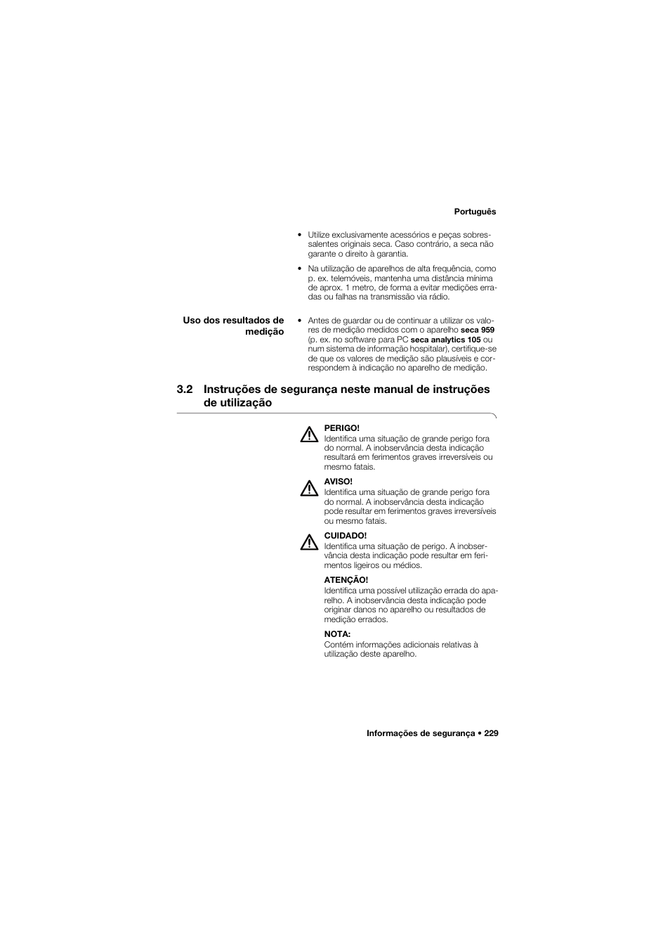 Uso dos resultados de medição | Seca 959 User Manual | Page 229 / 317