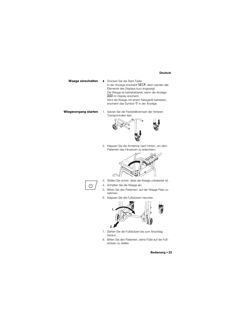 Waage einschalten, Wiegevorgang starten | Seca 959 User Manual | Page 23 / 317