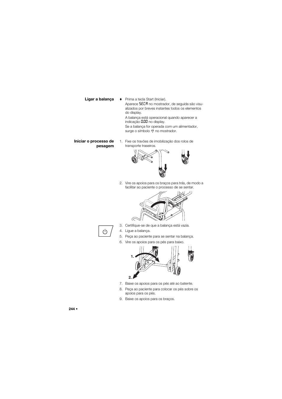 Ligar a balança, Iniciar o processo de pesagem | Seca 959 User Manual | Page 244 / 317