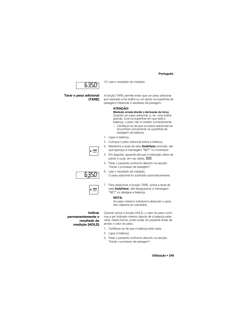 Tarar o peso adicional (tare) | Seca 959 User Manual | Page 245 / 317