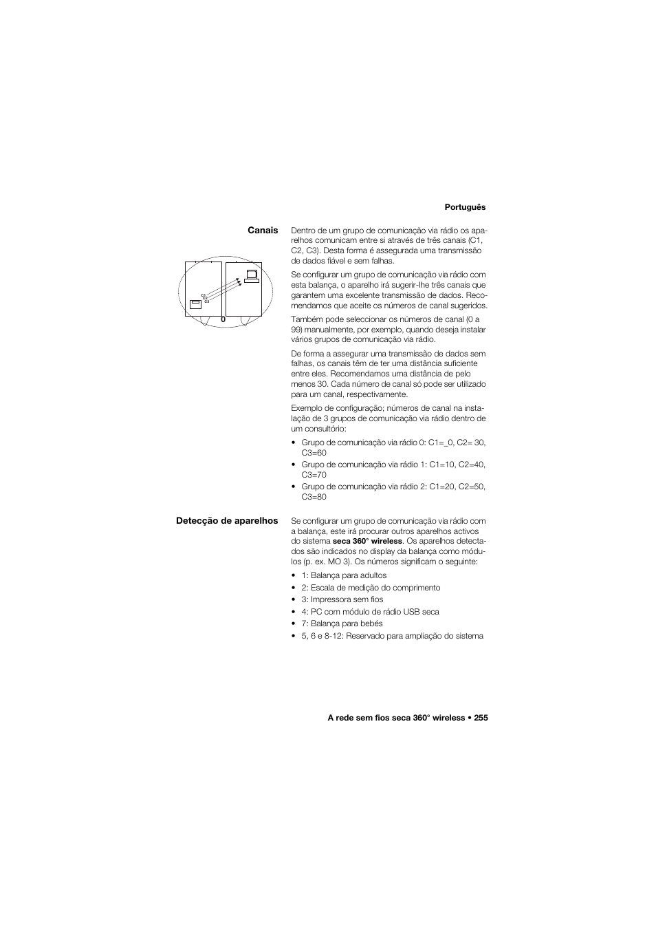 Canais, Detecção de aparelhos | Seca 959 User Manual | Page 255 / 317