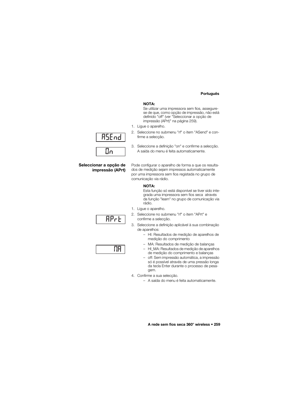 Seleccionar a opção de impressão (aprt) | Seca 959 User Manual | Page 259 / 317