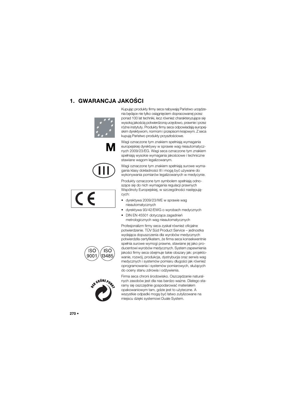 Gwarancja jakości | Seca 959 User Manual | Page 270 / 317