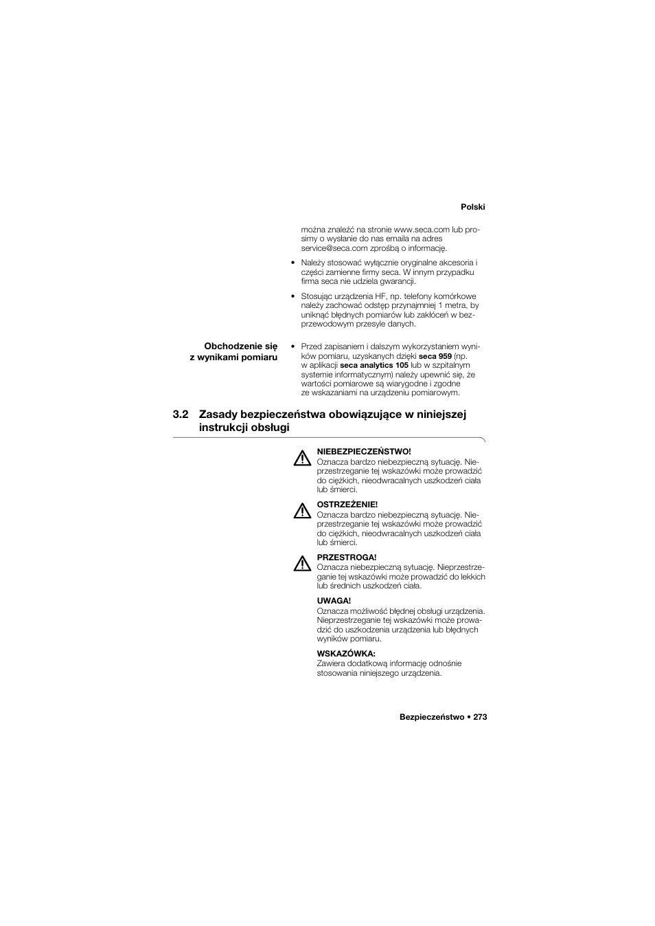 Obchodzenie się z wynikami pomiaru | Seca 959 User Manual | Page 273 / 317