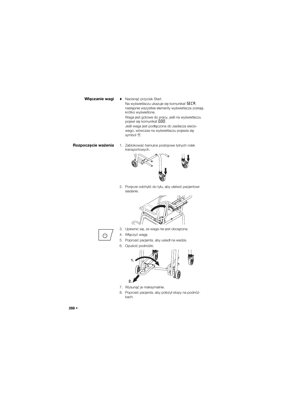 Włączanie wagi, Rozpoczęcie ważenia | Seca 959 User Manual | Page 288 / 317