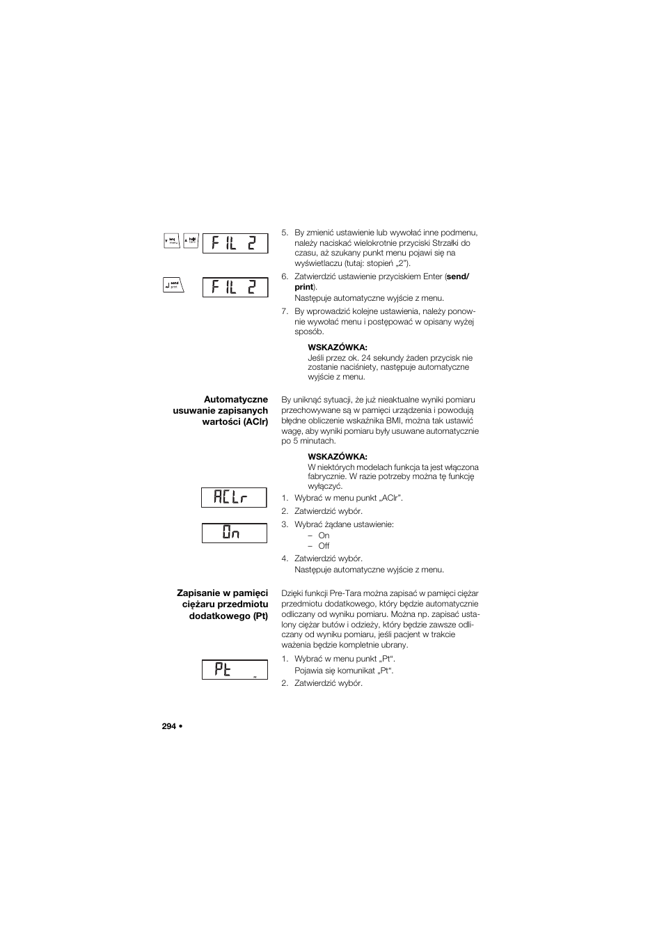 Automatyczne usuwanie zapisanych wartości (aclr) | Seca 959 User Manual | Page 294 / 317