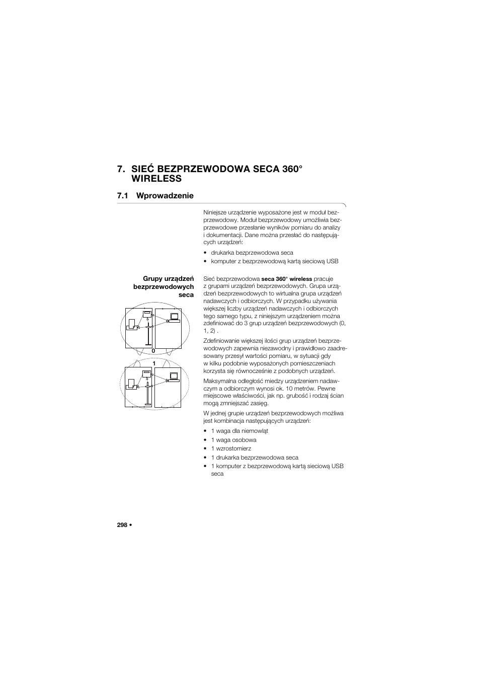 Sieć bezprzewodowa seca 360° wireless, 1 wprowadzenie, Grupy urządzeń bezprzewodowych seca | Seca 959 User Manual | Page 298 / 317
