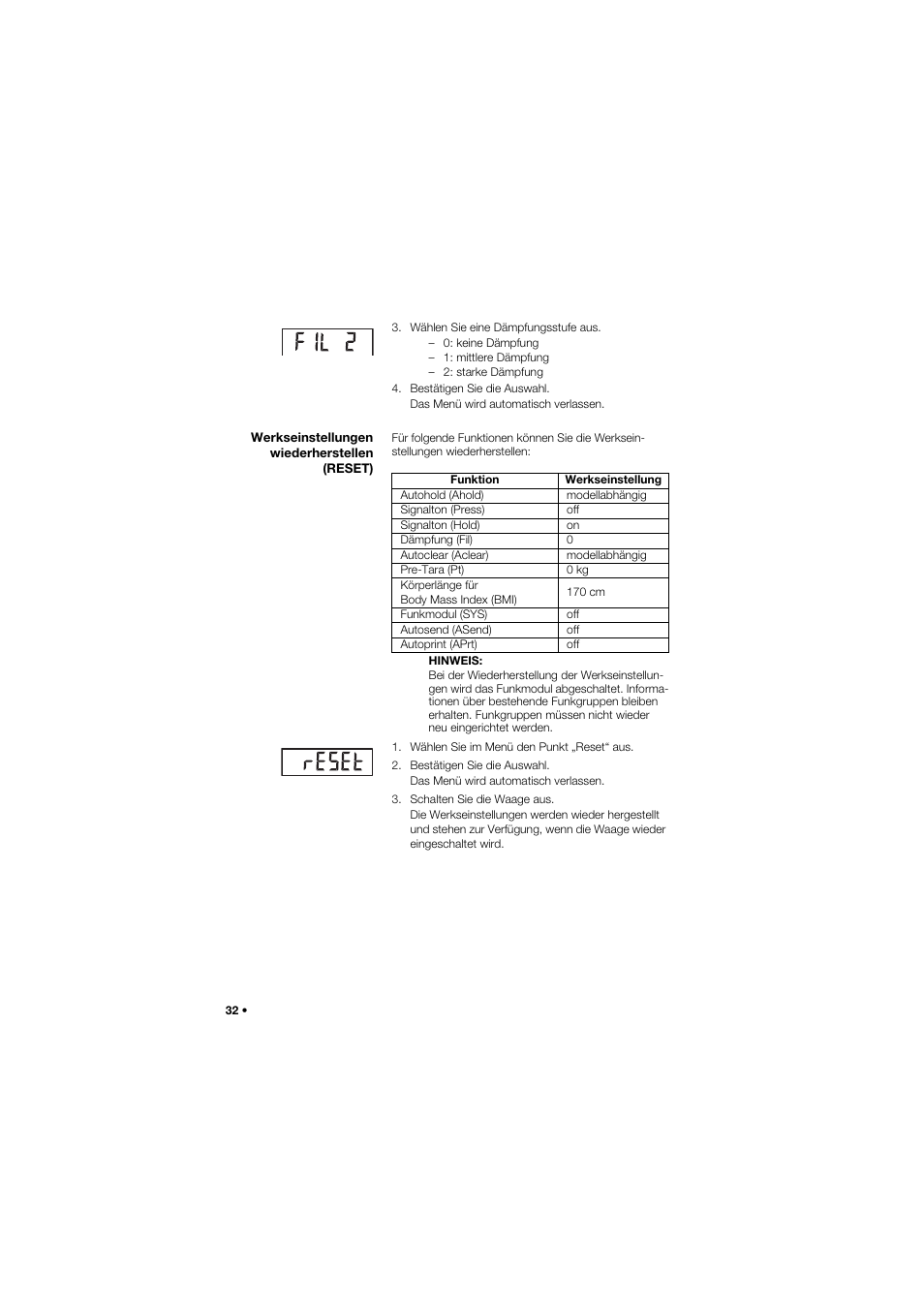 Werkseinstellungen wiederherstellen (reset) | Seca 959 User Manual | Page 32 / 317
