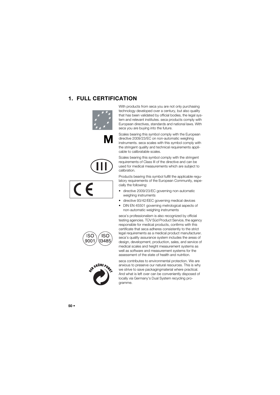 Full certification | Seca 959 User Manual | Page 50 / 317