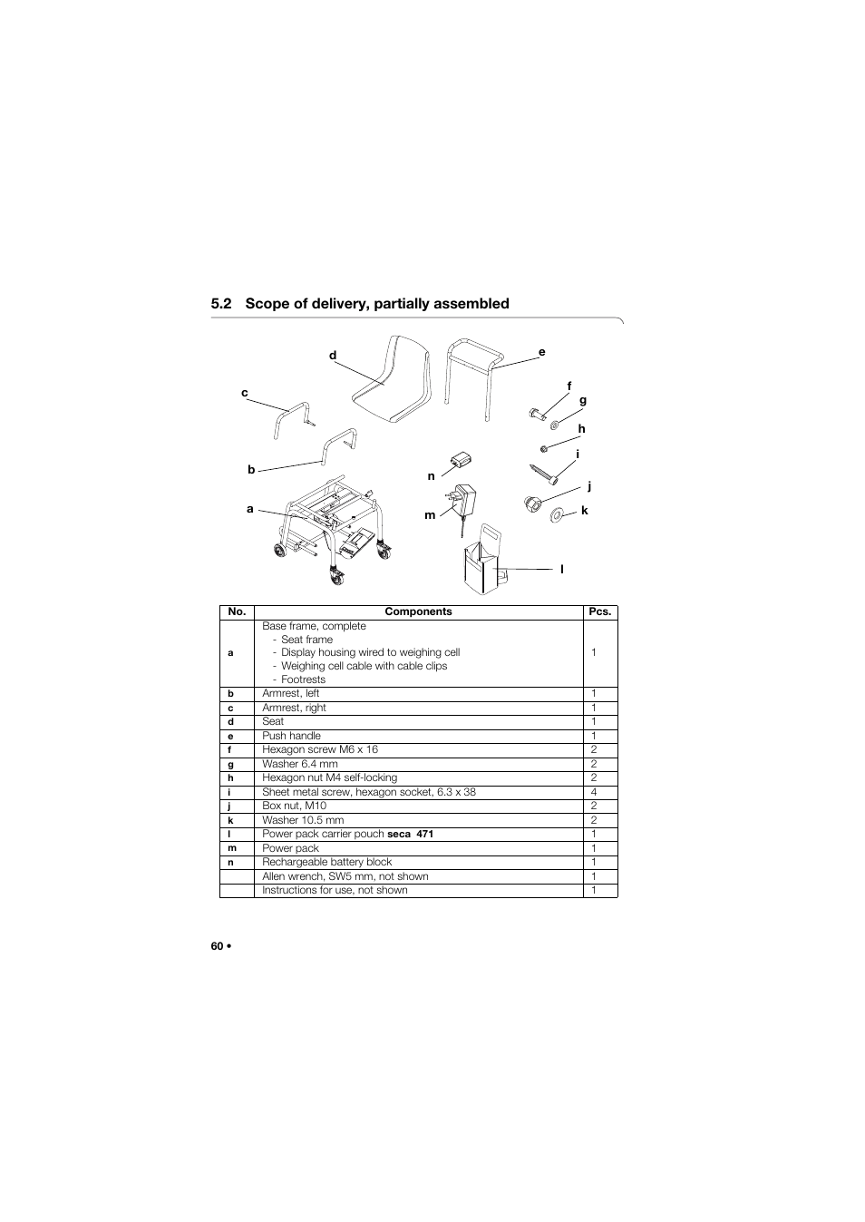 2 scope of delivery, partially assembled | Seca 959 User Manual | Page 60 / 317