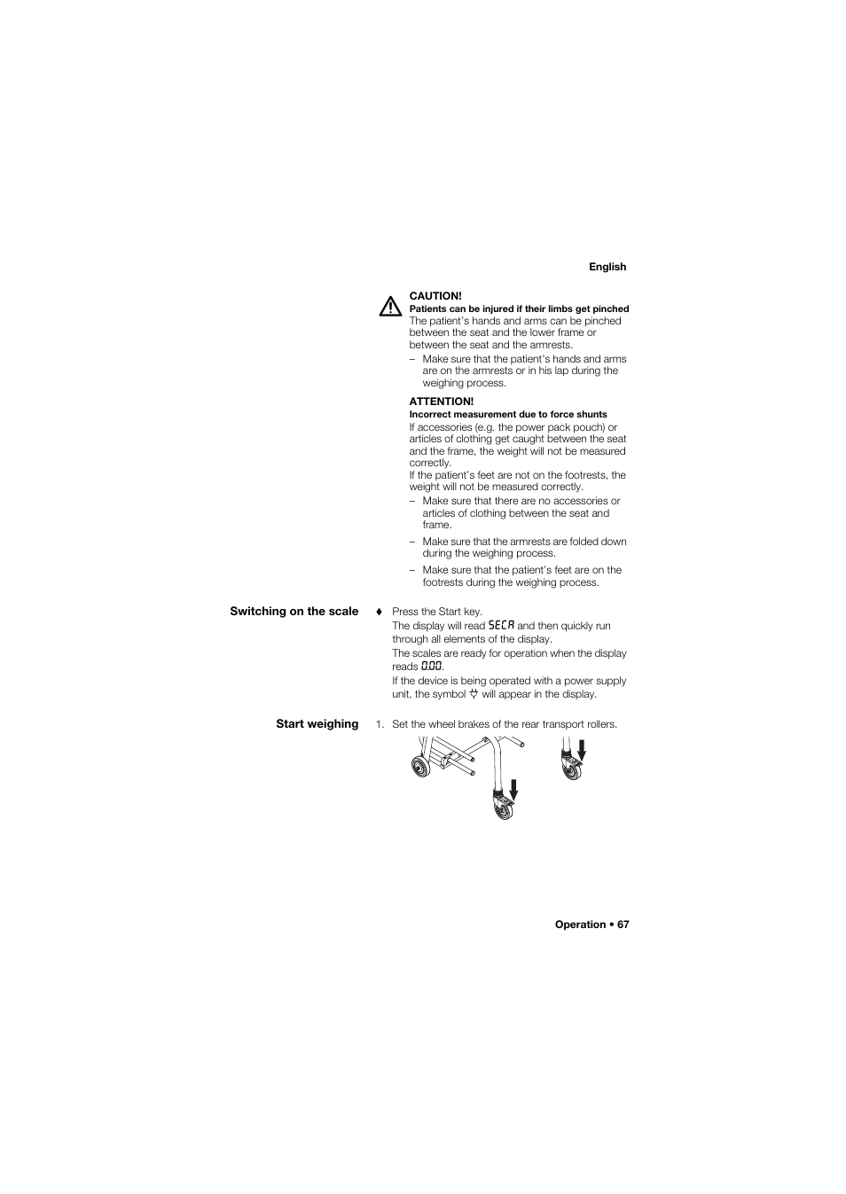 Switching on the scale, Start weighing | Seca 959 User Manual | Page 67 / 317