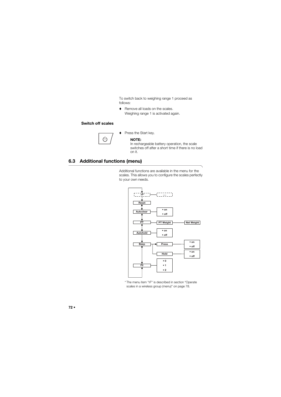 Switch off scales, 3 additional functions (menu) | Seca 959 User Manual | Page 72 / 317