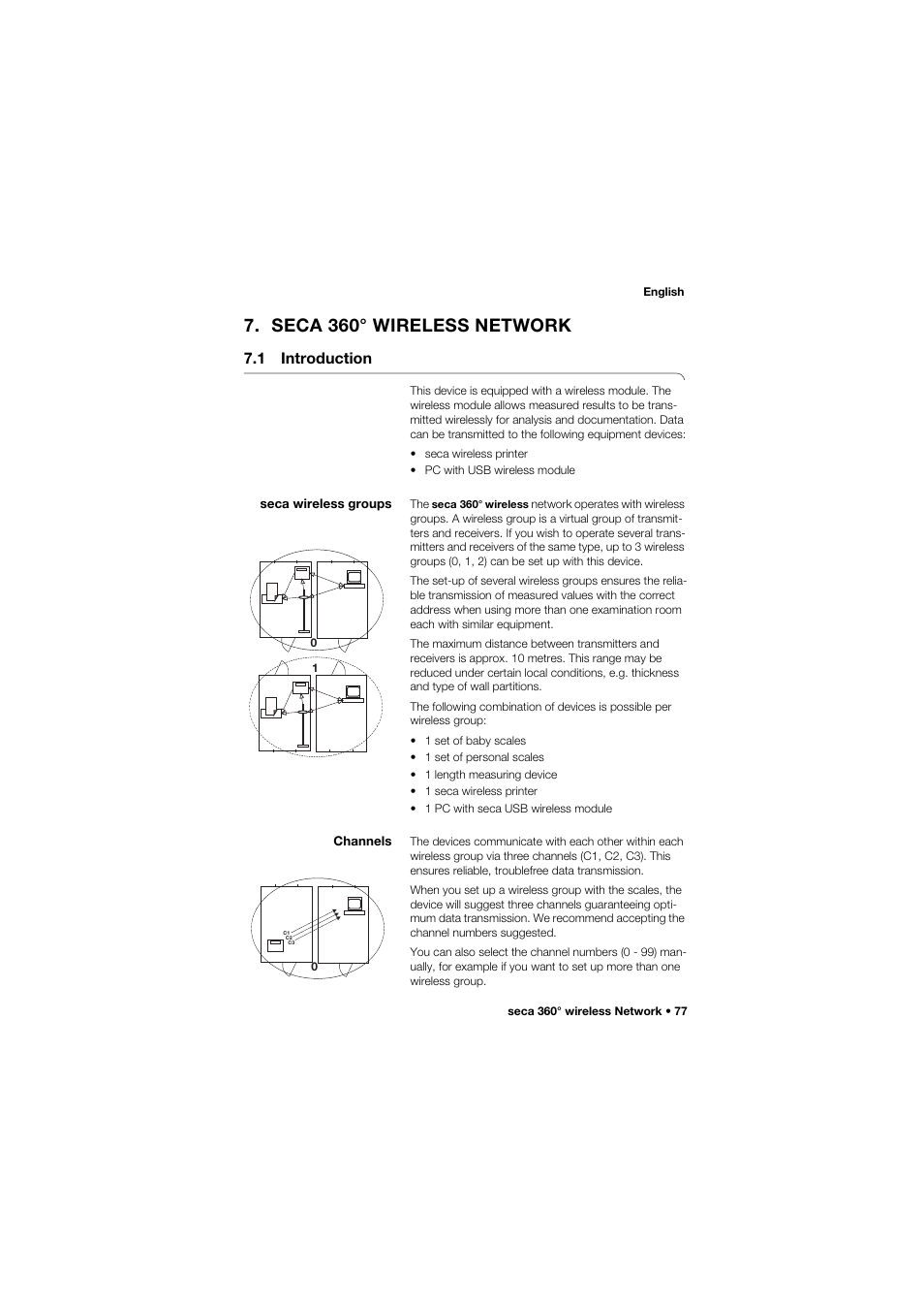 Seca 360° wireless network, 1 introduction, Seca wireless groups | Channels | Seca 959 User Manual | Page 77 / 317