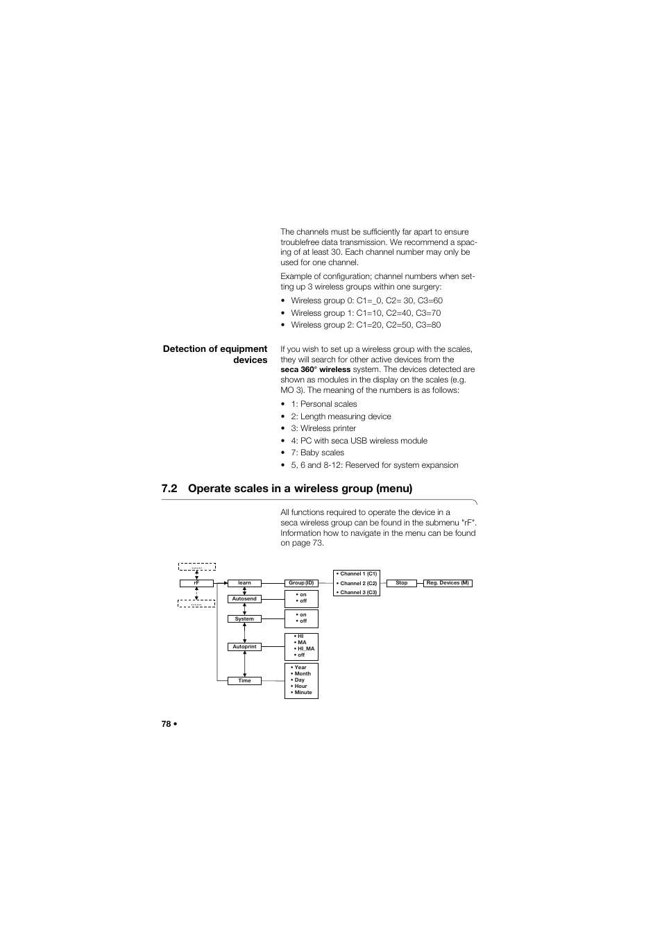 Detection of equipment devices, 2 operate scales in a wireless group (menu), 2 operate scales in a | Wireless group (menu) | Seca 959 User Manual | Page 78 / 317