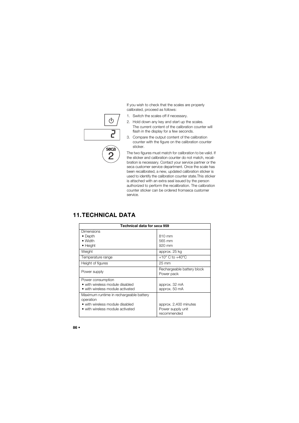 Technical data | Seca 959 User Manual | Page 86 / 317
